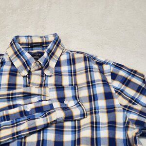 J. Crew Blue White Yellow Plaid Dress Shirt Men Medium Classic Flex Office Work